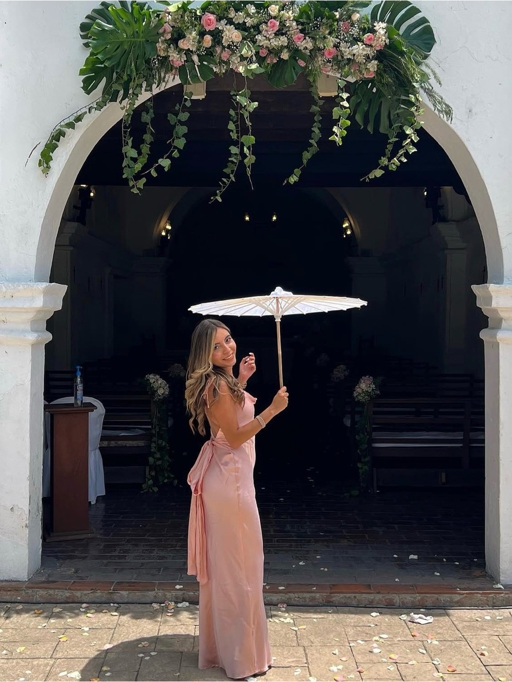 NBD Blush Pink Satin Column Dress with Back Tie